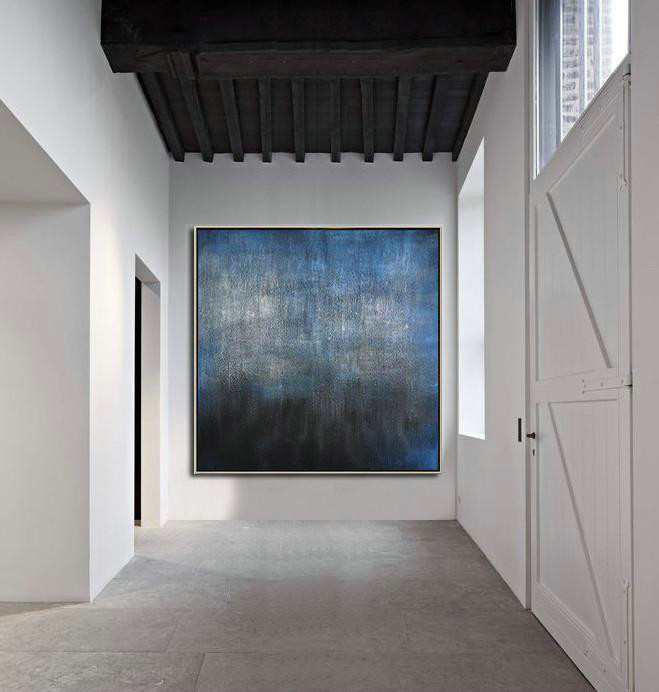 Oversized Canvas Art On Canvas,Oversized Contemporary Painting,Huge Abstract Canvas Art,Black,Blue,Gray.etc